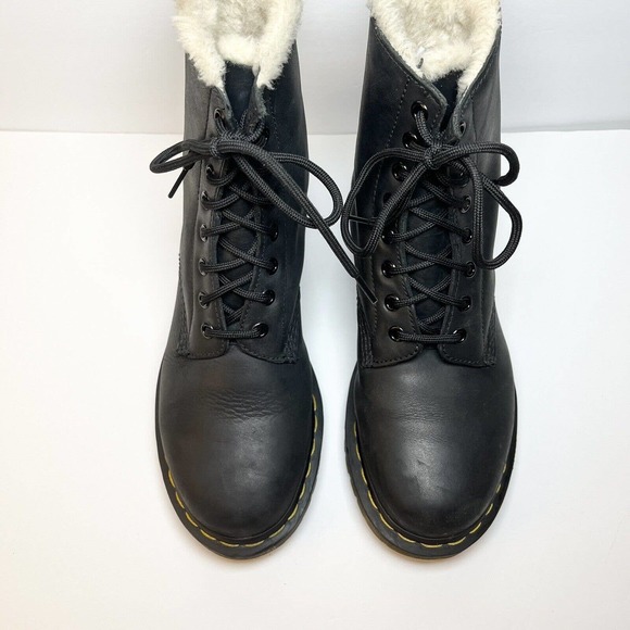 Dr Martens Boots Size 8 Black Leather 1460 Serena Faux Fur Lined Lace Up - Picture 5 of 14